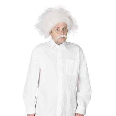 White Einstein Wig & Mustache Set