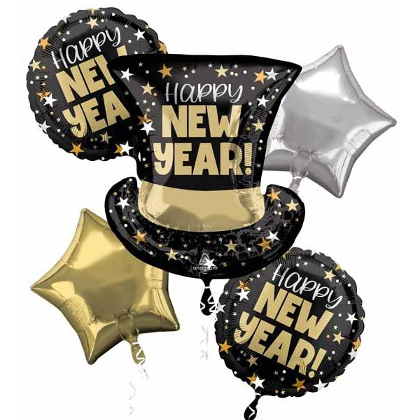 Happy New Year Top Hat Bash Foil Balloon Bouquet