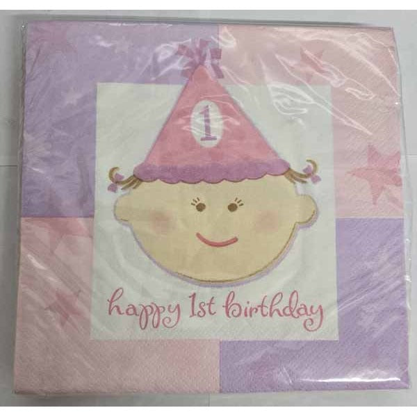 First Birthday Girl Lunch Napkins, 16 Count