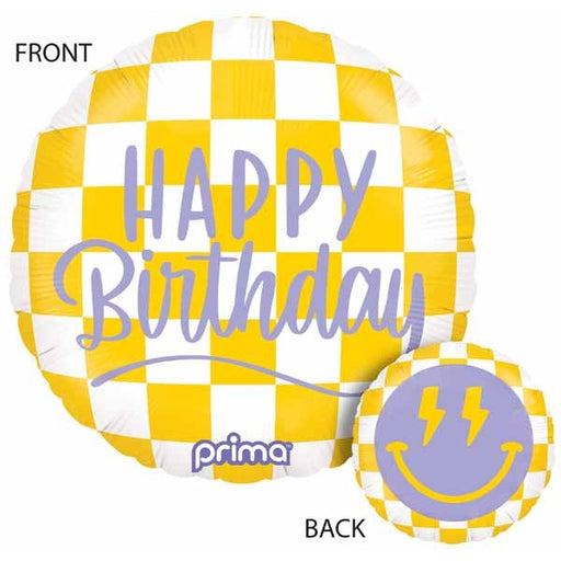 Prima Happy Face Checker Round Foil Balloon, 18 Inch