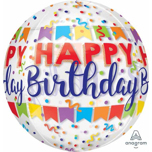 Birthday Banner Bash Clear Orbz Balloon, 16 Inch
