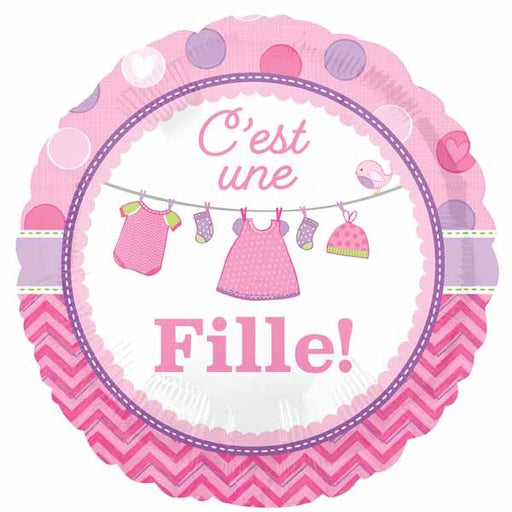 French Baby Girl Shower 18-Inch Round Foil Balloon