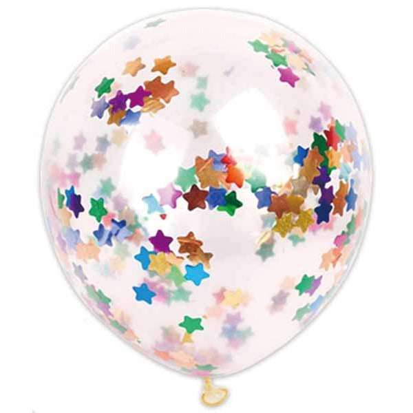 12-Inch Tricolor Star Confetti Latex Balloons, 6-Pack