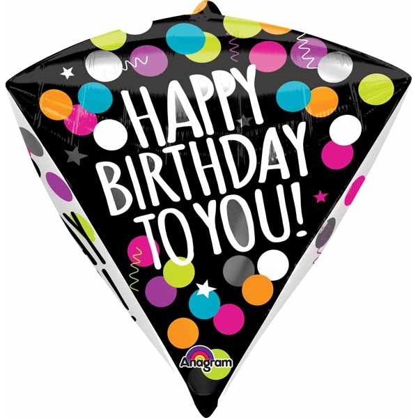 Black & White Happy Birthday Diamondz Foil Balloon
