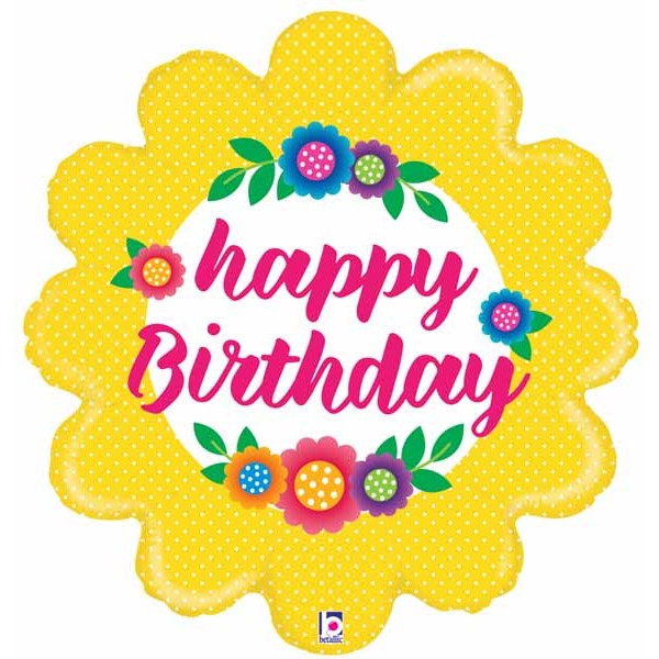 Yellow Flower Happy Birthday Foil Balloon, 24 Inch