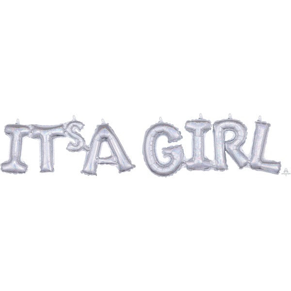 It's a Girl Holographic Block Letter Phrase Balloon