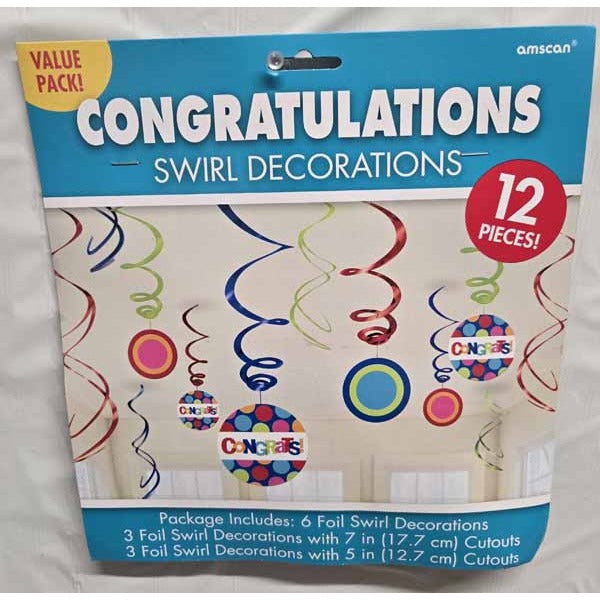 Cabana Dot Foil Swirl Decorations, 12 Pack