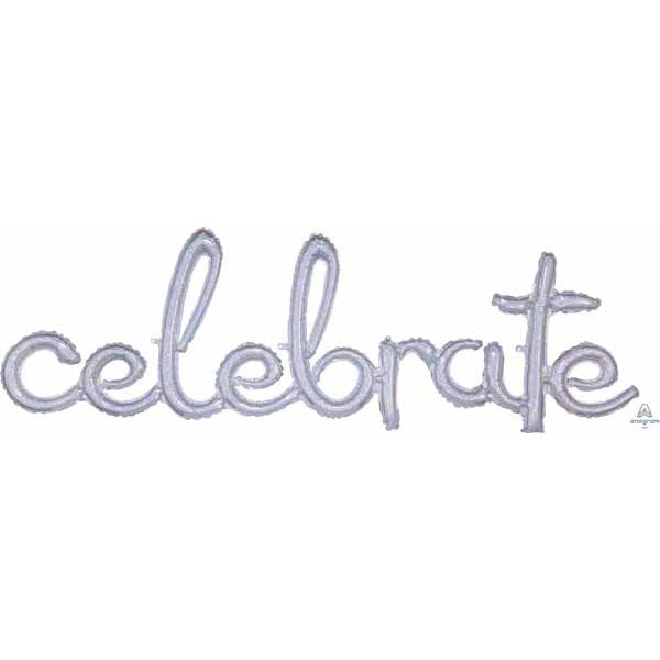 Celebrate Holographic Script Foil Balloon, 59 x 20 Inches