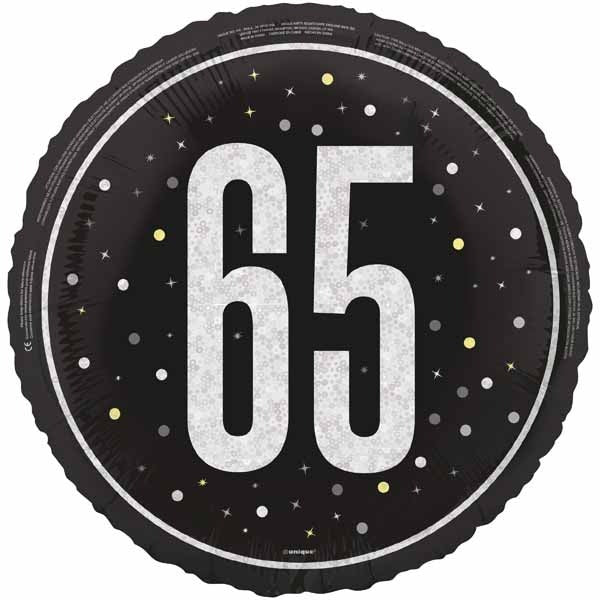 Black Glitz 65th Birthday Foil Balloon, 18 Inch
