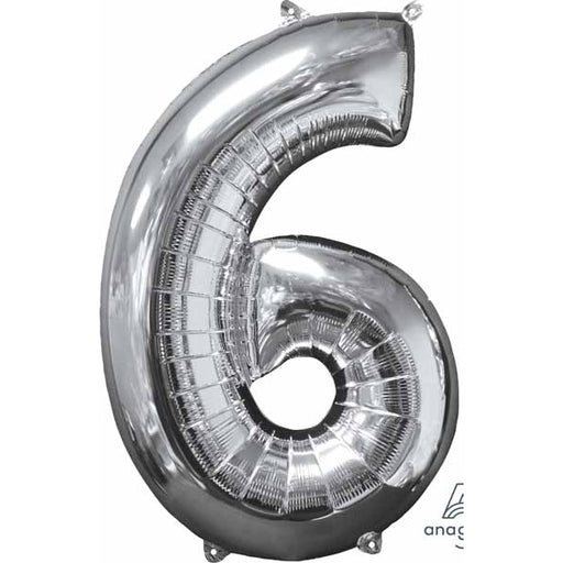 26 Inch Silver Number 6 Foil Balloon