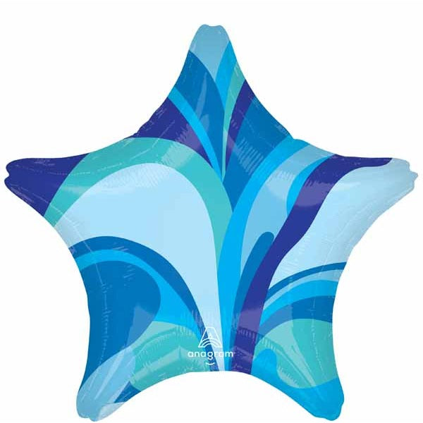 Blue Macro Marble Star Foil Balloon, 19 Inch
