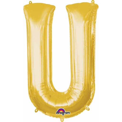 Gold Letter U Foil Balloon, 16 Inch