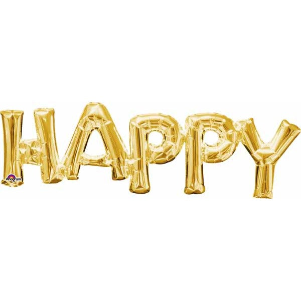 Gold HAPPY Block Letter Foil Balloon