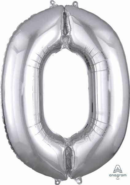 26 Inch Silver Number 0 Foil Balloon
