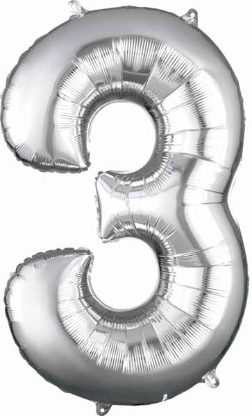 34-Inch Silver Number 3 Foil Balloon