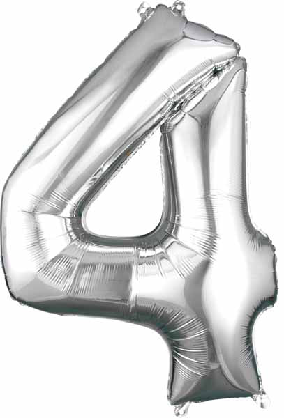 34-Inch Silver Number 4 Foil Balloon
