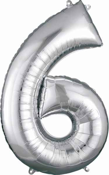 34-Inch Silver Number 6 Foil Balloon