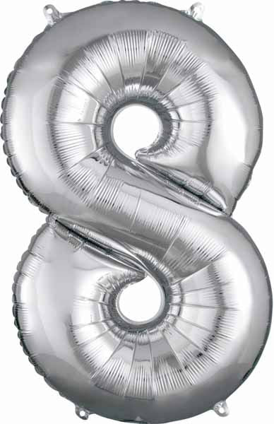 34 Inch Silver Number 8 Foil Balloon