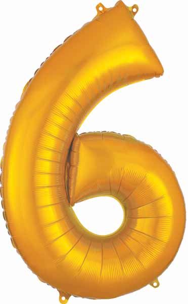 Gold Number 6 Foil Balloon, 34 Inch