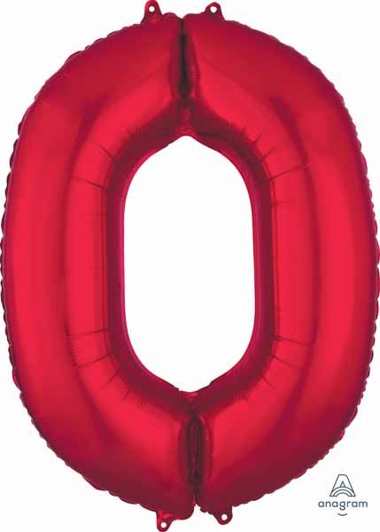 Red Number 0 Foil Balloon, 34 Inch