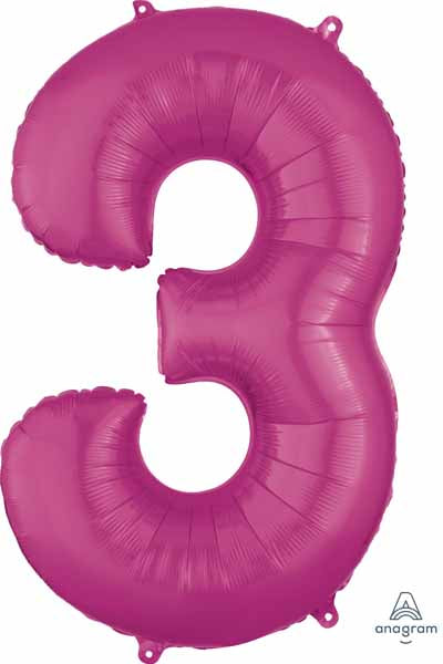 34 Inch Pink Number 3 Foil Balloon
