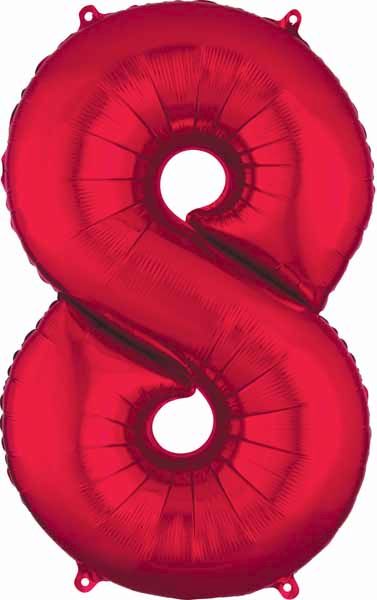 Red Number 8 Foil Balloon, 34 Inch