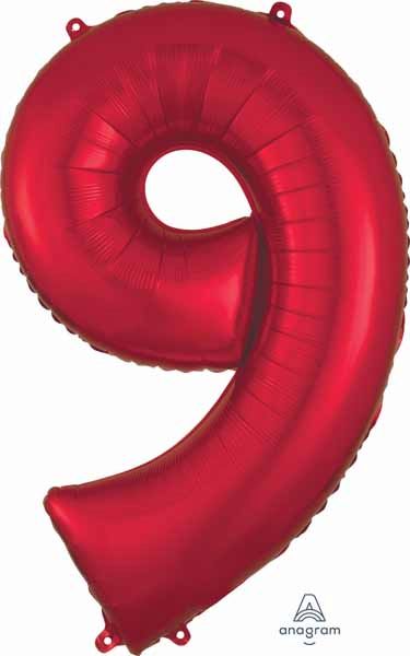 Red Number 9 Foil Balloon, 34 in