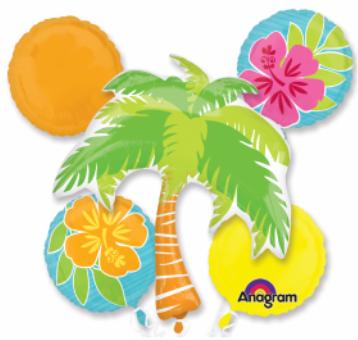 Tropical Palm Tree Summer Foil Balloon Bouquet, 5 Piece