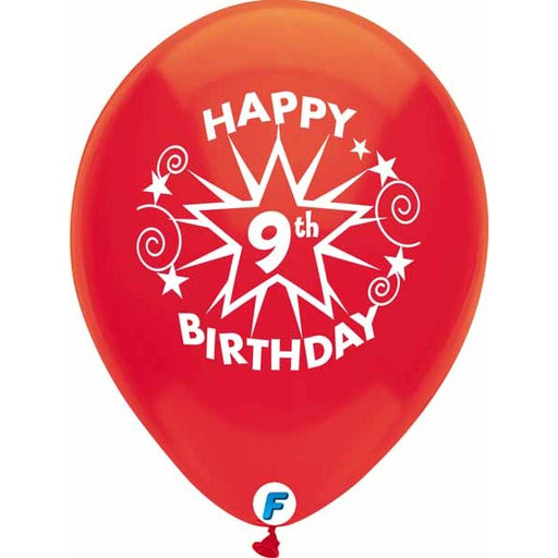 Funsational 12-Inch 9th Birthday Star Latex Balloons, 8 Count