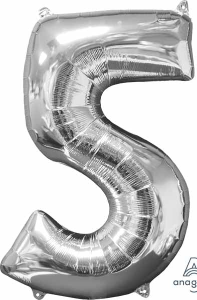 Silver Number 5 Foil Balloon, 26 Inch