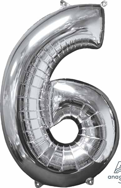 26 Inch Silver Number 6 Foil Balloon