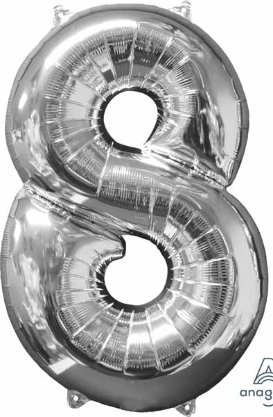 26 Inch Silver Number 8 Foil Balloon