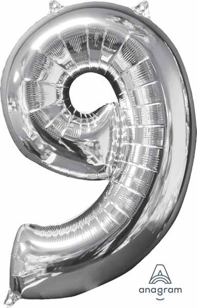 26-Inch Silver Number 9 Foil Balloon