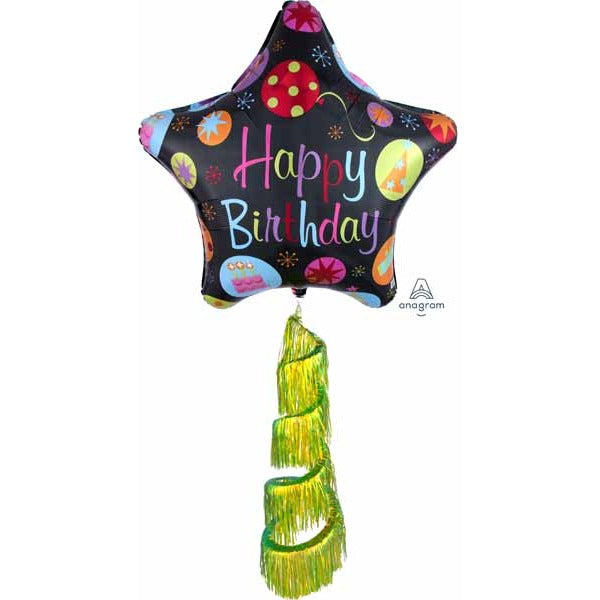 Happy Birthday Bursts Coil Tail AirWalker Foil Balloon