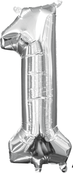 Silver Number 1 Balloon, 16 Inch