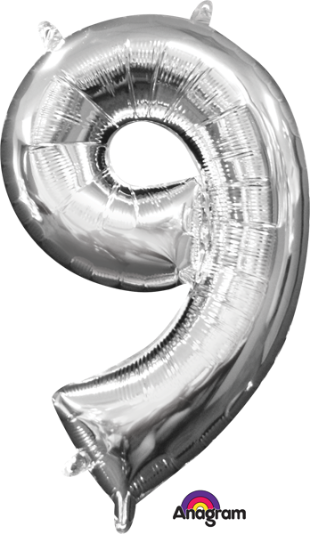 Silver Number 9 Balloon, 16 Inch