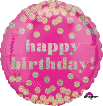 Happy Birthday Dotty 18" Round Holographic Foil Balloon