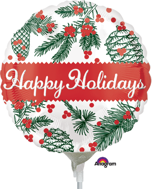 Happy Holidays Pine Cones 9" Foil Balloon