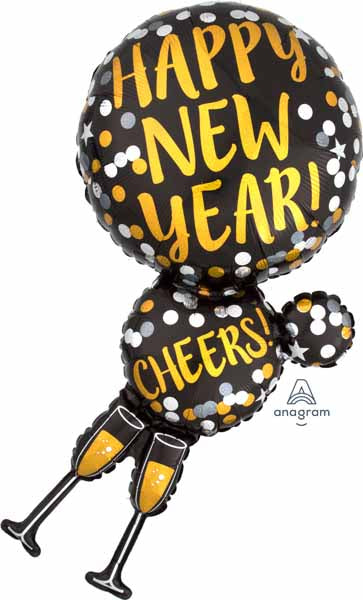 HNY CHAMPAGNE GLASS 36" HOLO SHP P45 PKG