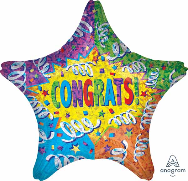 18" Congrats Streamer Holographic Foil Balloon