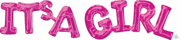 It's a Girl Pink Block Letter Balloon