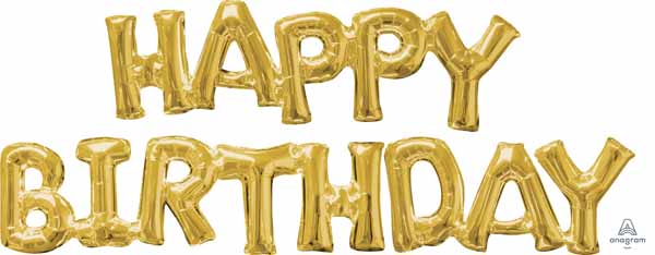 Gold Happy Birthday Block Letter Balloon Banner