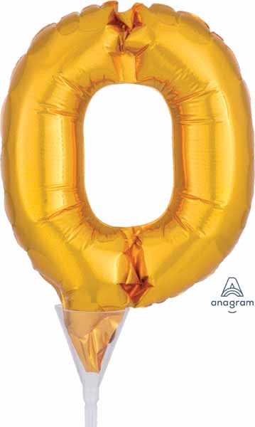 Gold Number 0 Balloon Cake Pick, 6 Inch