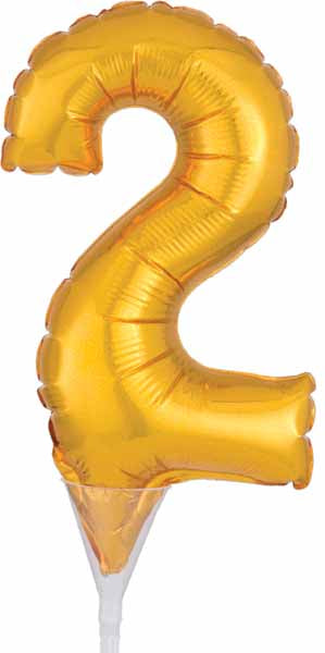 Gold Number 2 Balloon Cake Pick, 6 Inch