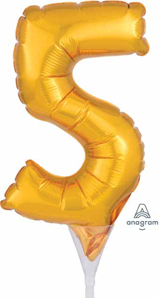Gold Number 5 Balloon Cake Pick, 6 Inch