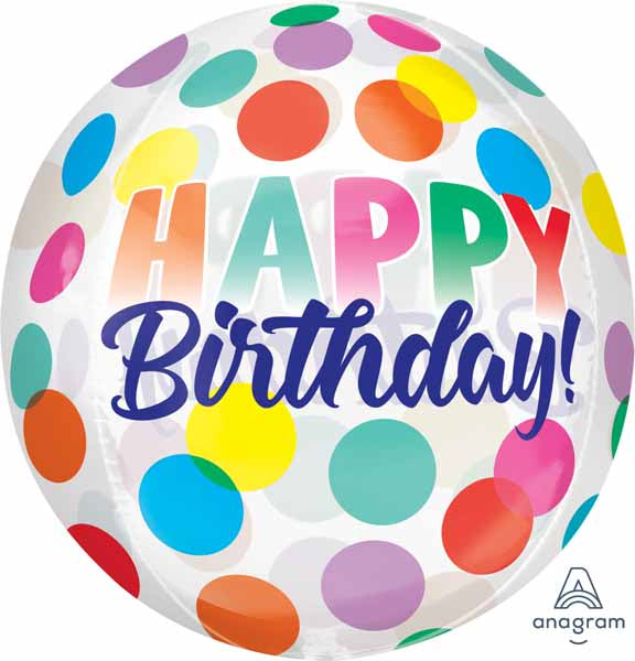 Happy Birthday Big Dots 16-Inch Orbz Foil Balloon