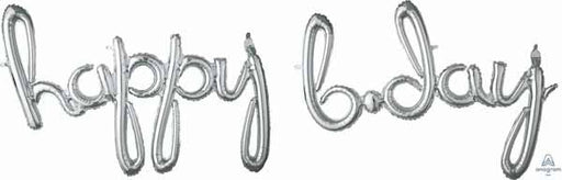 Silver Happy Bday Script Balloon