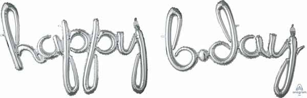 Silver Happy Bday Script Balloon