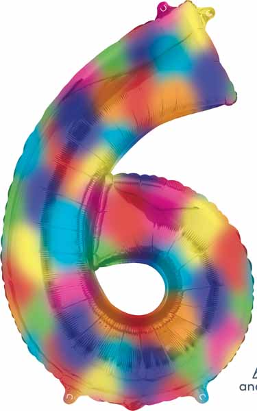 34-Inch Rainbow Splash Number 6 Balloon