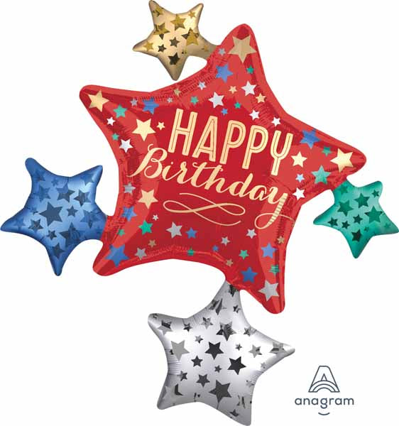 35 Inch Birthday Star Cluster Foil Balloon